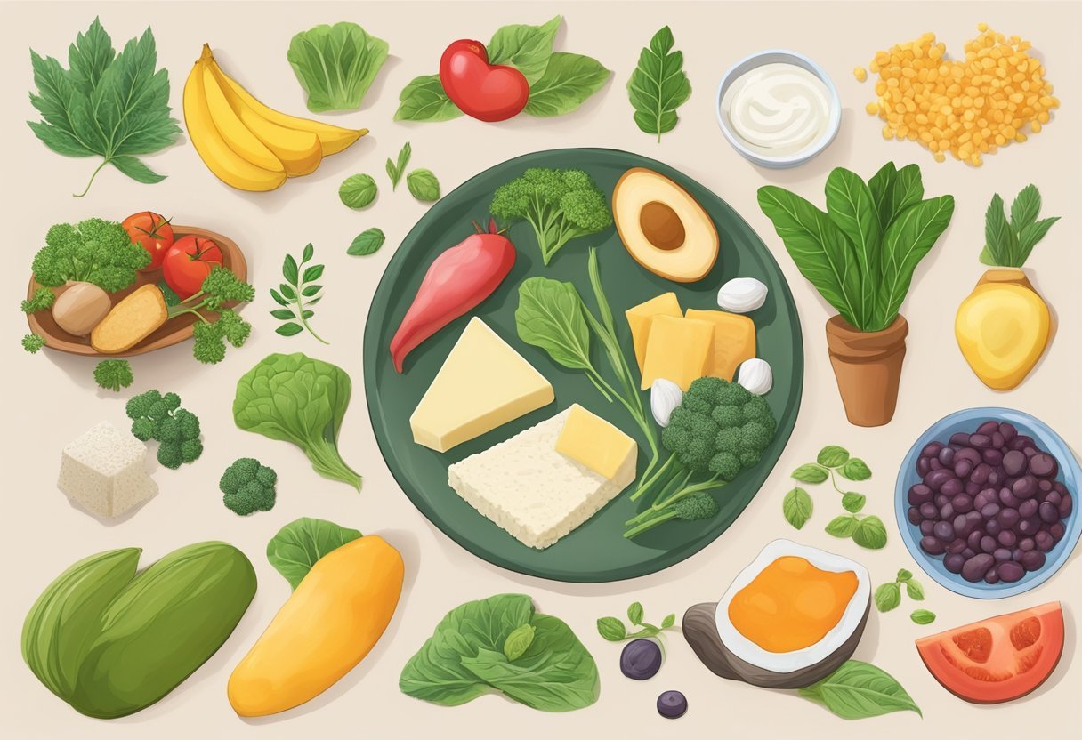 A colorful plate with a variety of plant-based foods and a small portion of tallow, symbolizing the integration of tallow into a plant-based diet for heart health